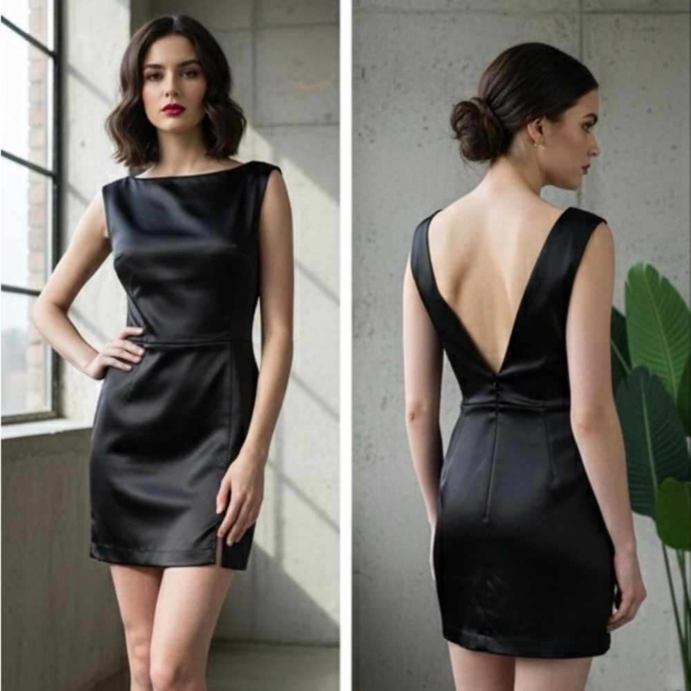 House of Harlow 1960 Black Satin Mini Dress
